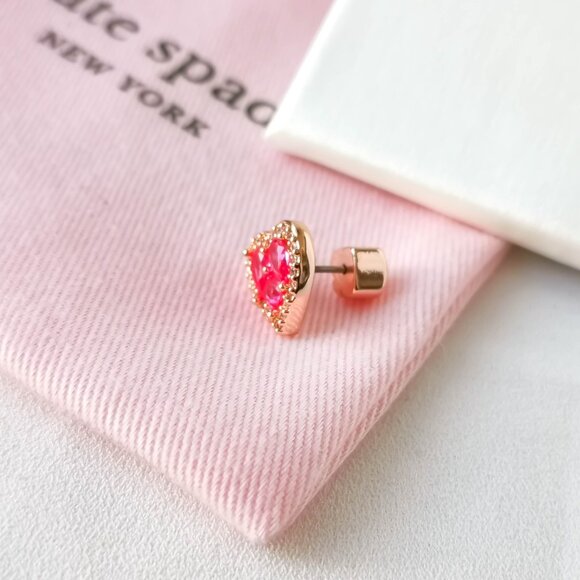 Kate Spade Spell It Out Heart Rose Gold Red Stud Earrings New - Picture 3 of 3